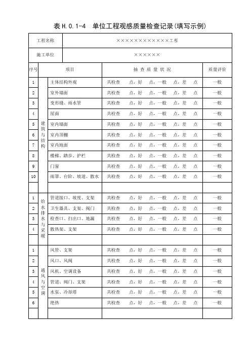 单位工程观感质量检查记录(填写示例)