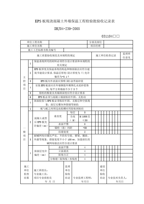 EPS板现浇溷凝土外墙保温工程检验批验收记录表.doc