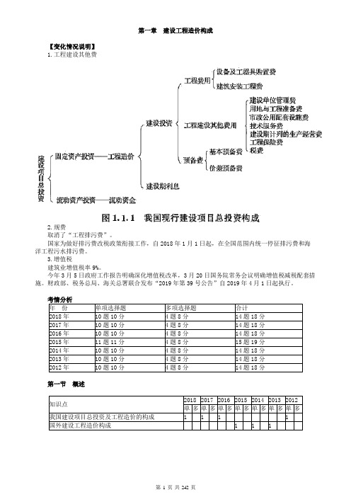 2019年一级造价工程师计价教材章节考点重点知识汇总配真题必过资料