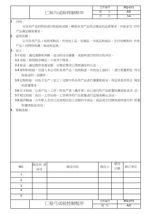 检验与试验控制程序