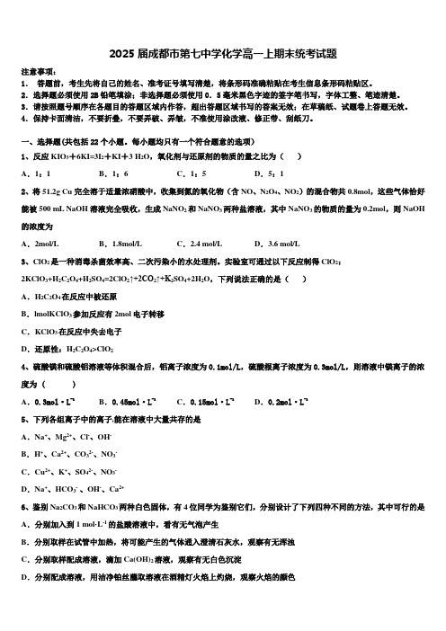 2025届成都市第七中学化学高一上期末统考试题含解析