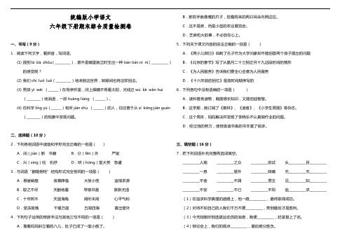 部编版语文六年级下册  期末综合质量检测卷 (含答案)