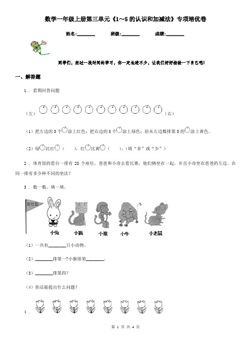 数学一年级上册第三单元《1～5的认识和加减法》专项培优卷