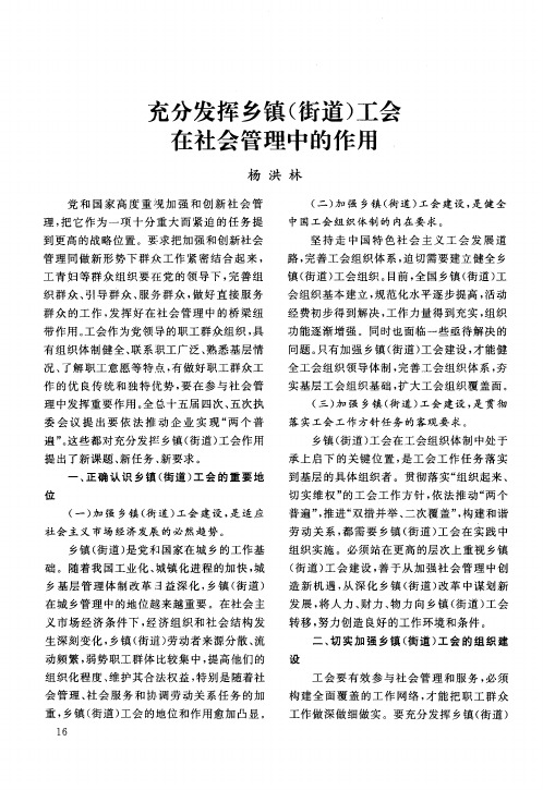 充分发挥乡镇(街道)工会在社会管理中的作用