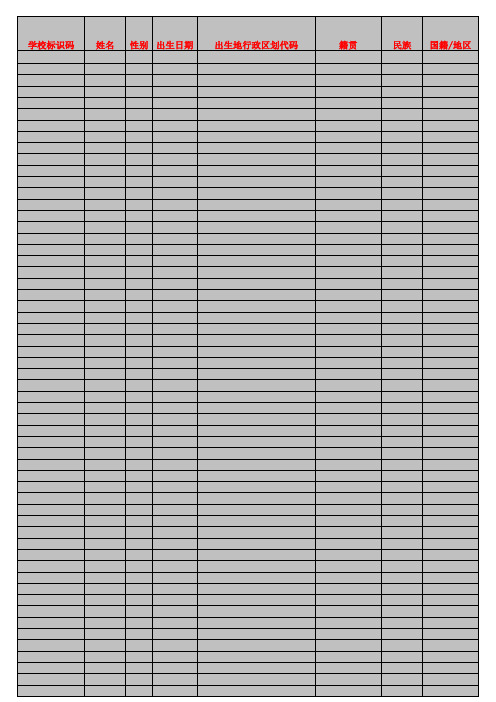 一年级新生注册录入学生信息模板