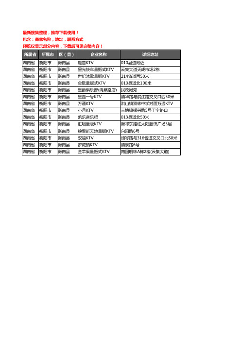 新版湖南省衡阳市衡南县KTV企业公司商家户名录单联系方式地址大全14家