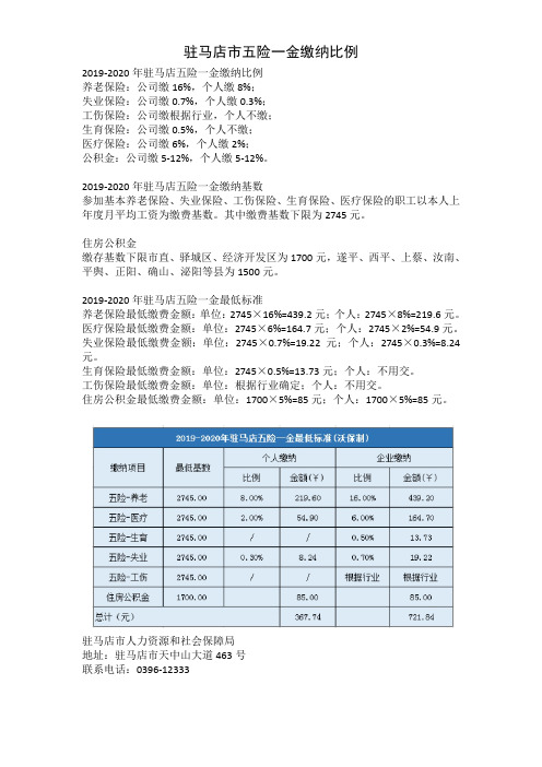 驻马店市五险一金缴纳比例