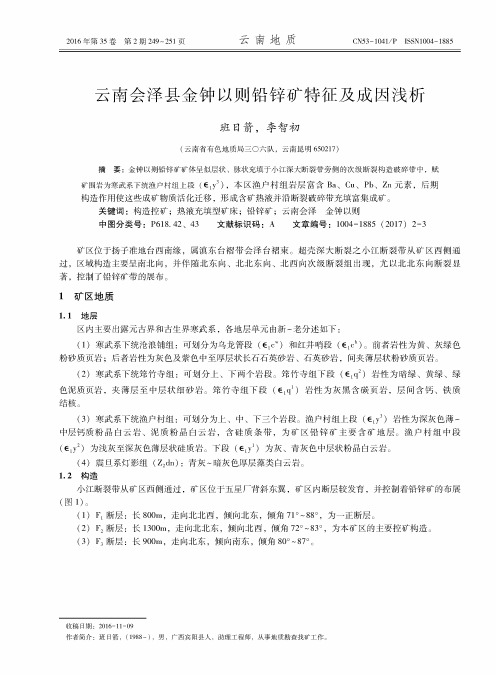 云南会泽县金钟以则铅锌矿特征及成因浅析