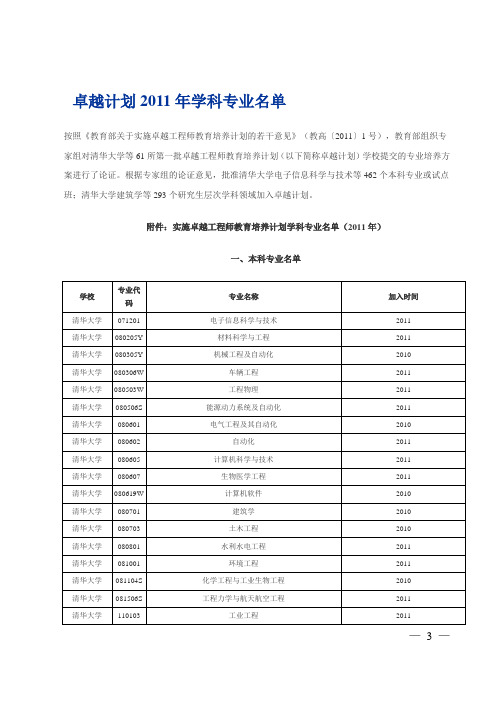 卓越工程师培养计划高校专业名单