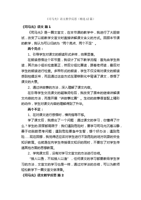 《司马光》语文教学反思（精选12篇）