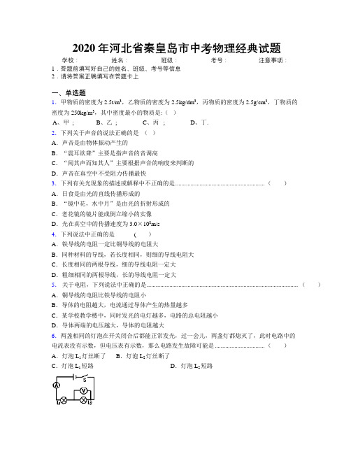 2020年河北省秦皇岛市中考物理经典试题附解析