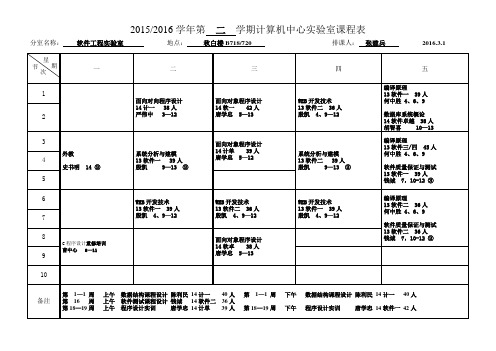 20152016学年第二学期计算机中心实验室课程表