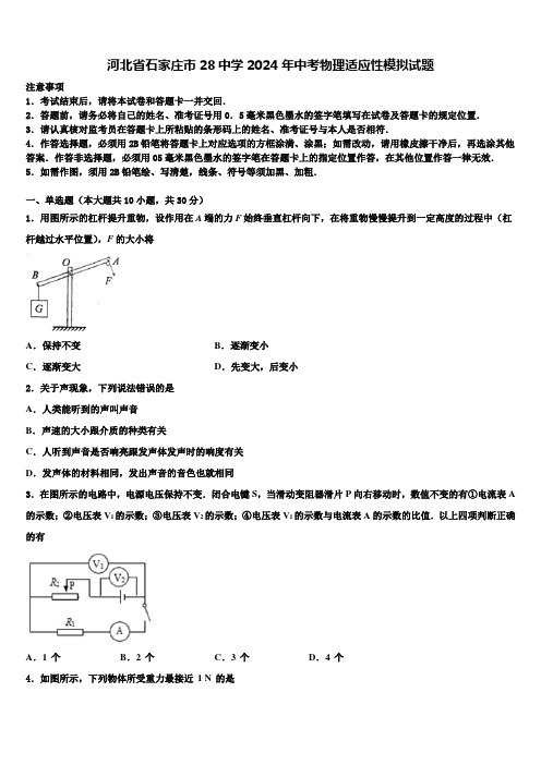 河北省石家庄市28中学2024年中考物理适应性模拟试题含解析