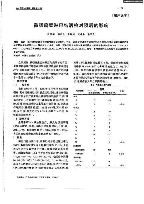 鼻咽癌颈淋巴结活检对预后的影响