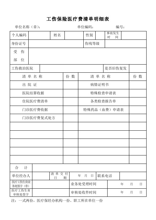 工伤保险医疗费清单明细表