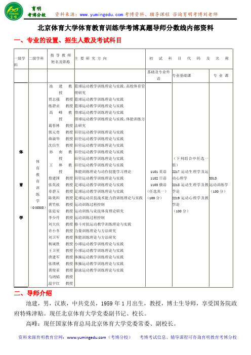 北京体育大学体育教育训练学考博真题导师分数线内部资料