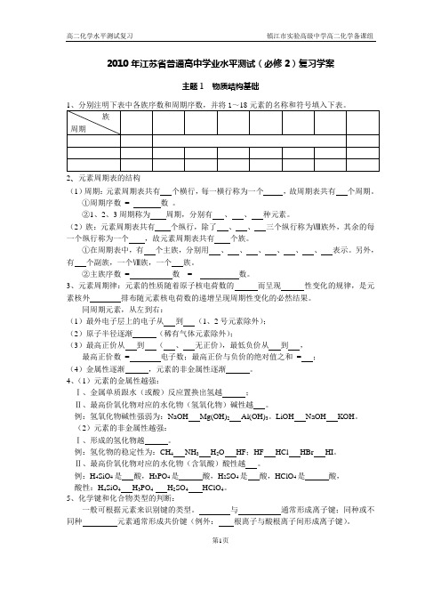 学业水平测试复习基础知识默写(必修2)