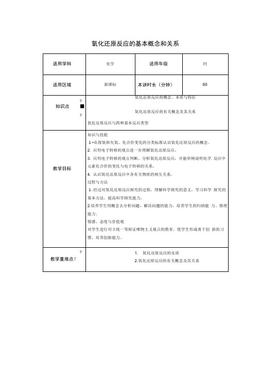 氧化还原反应的基本概念和关系