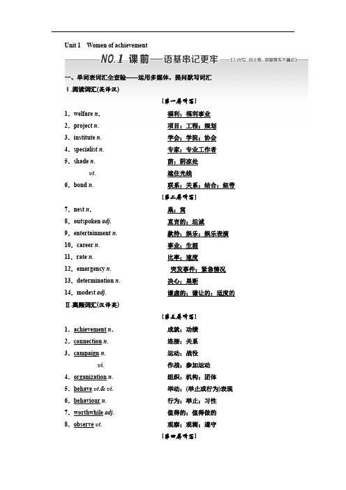 2019版高考英语一轮复习人教全国讲义：必修四 Unit 1W