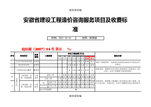 安徽省建设工程造价咨询服务项目及收费标准之欧阳语创编