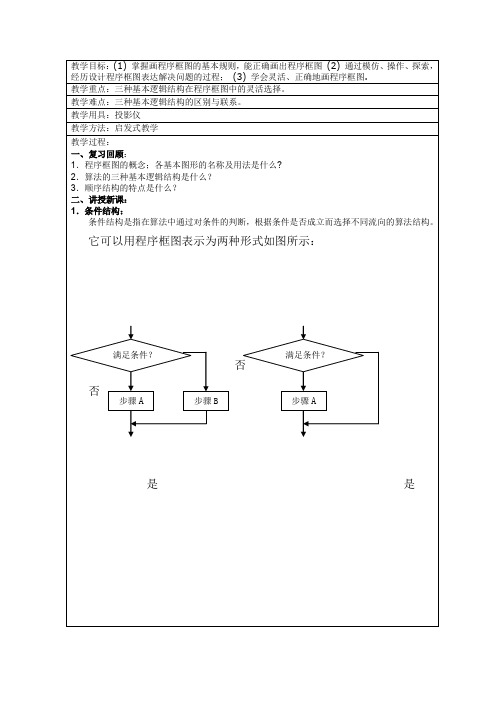 人教A版高中数学必修三教案程序框图和算法的基本逻辑结构新课标