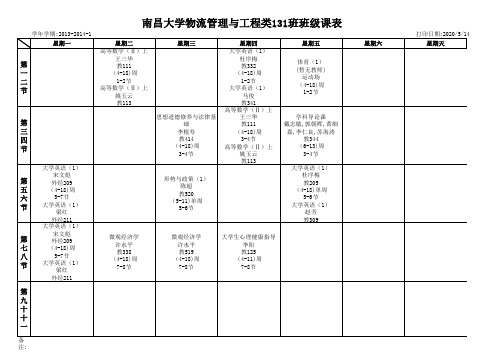 南昌大学经管学院13级新生课表