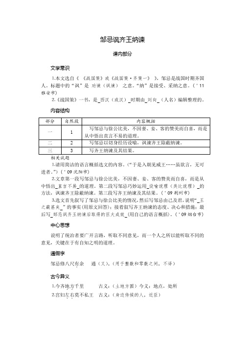 《邹忌讽齐王纳谏》精细阅读-解词、译句、默写、简答、比较阅读……你想要的都有