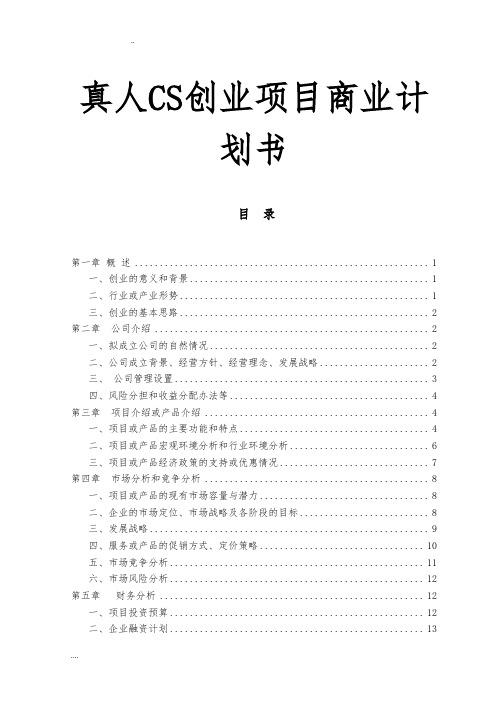 真人CS创业商业项目计划书