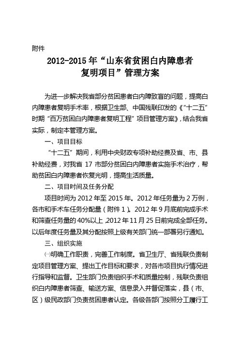 2012-2015年“山东省贫困白内障患者复明项目”管理方案