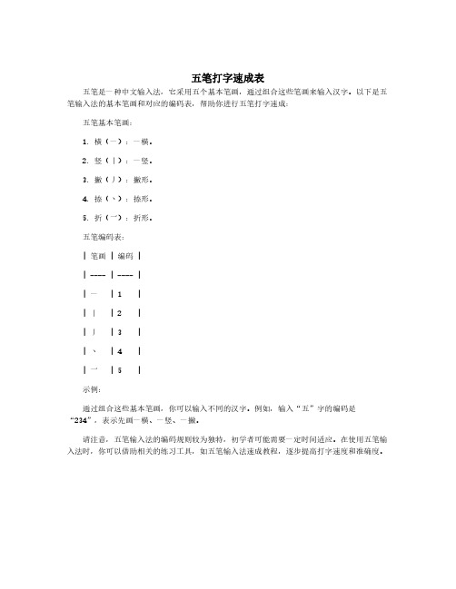 五笔打字速成表