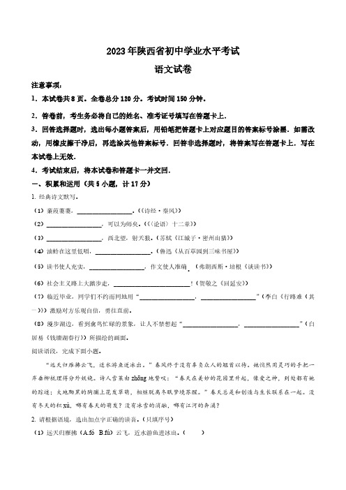 2023年陕西省中考语文真题卷(含答案与解析)