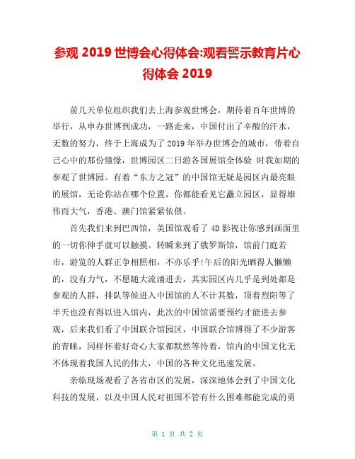 参观2019世博会心得体会-观看警示教育片心得体会2019