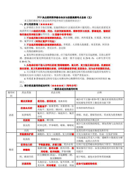 文都执业药师药学综合知识与技能高频考点总结(五)