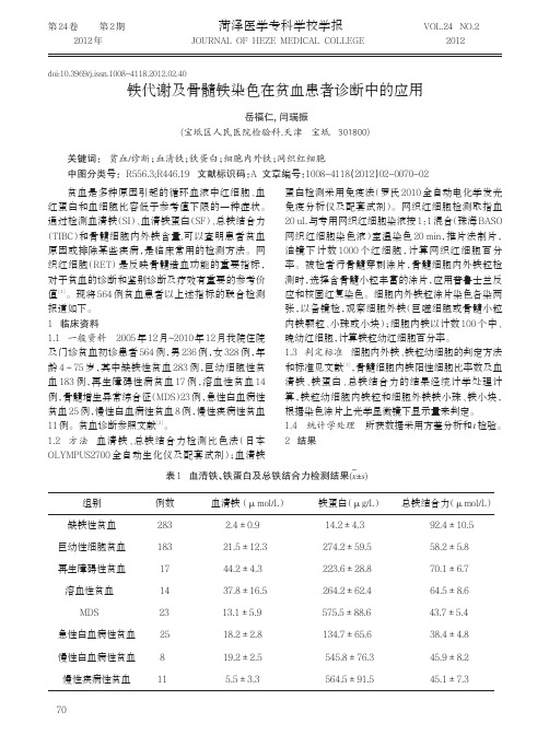 铁代谢及骨髓铁染色在贫血患者诊断中的应用