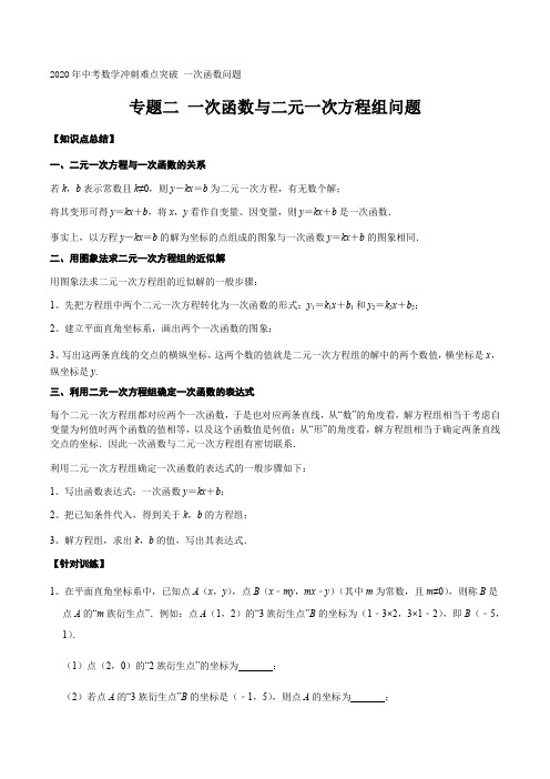 专题二 一次函数与二元一次方程组问题 2020年中考数学冲刺难点突破 一次函数问题(解析版)