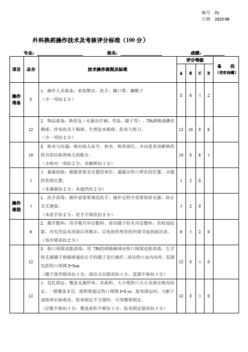 外科换药评分标准