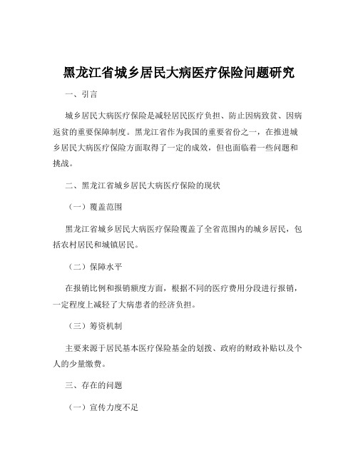 黑龙江省城乡居民大病医疗保险问题研究