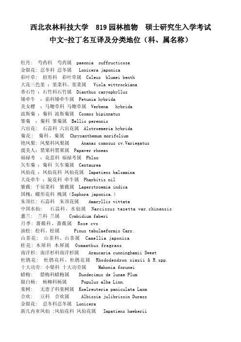 园林植物中文-拉丁名互译及分类地位