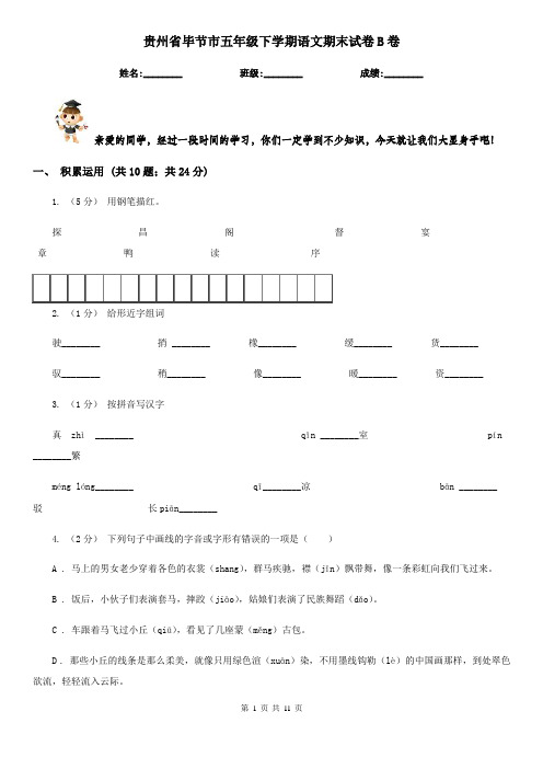 贵州省毕节市五年级下学期语文期末试卷B卷