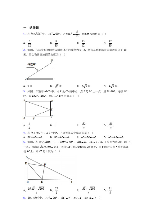 (好题)初中数学九年级数学下册第一单元《直角三角形的边角关系》检测卷(含答案解析)