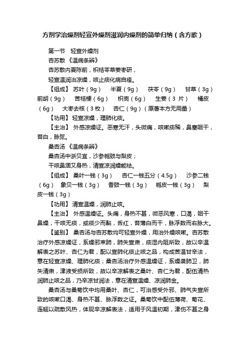 方剂学治燥剂轻宣外燥剂滋润内燥剂的简单归纳（含方歌）