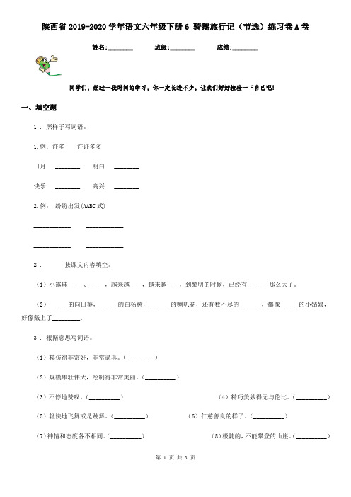 陕西省2019-2020学年语文六年级下册6 骑鹅旅行记(节选)练习卷A卷