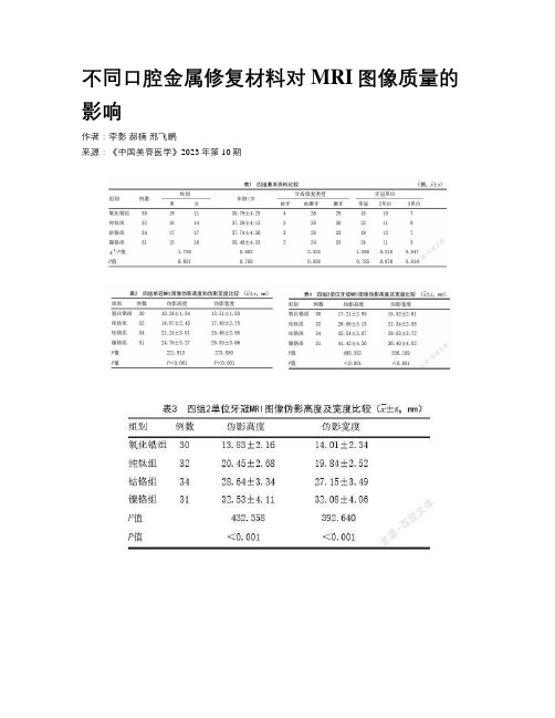 不同口腔金属修复材料对MRI图像质量的影响