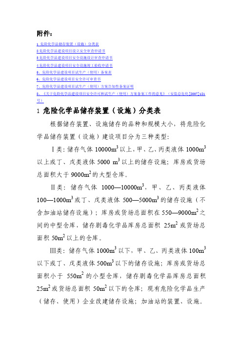 危险化学品储存装置（设施）分类表