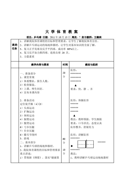 正手发球及反手平挡球教案模板