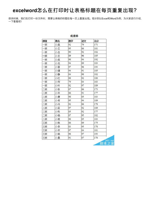 excelword怎么在打印时让表格标题在每页重复出现？