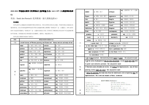 2020-2021学年高中英语【优秀精品】同步教案【1】：Unit 1 Art(人教新课标选修6)