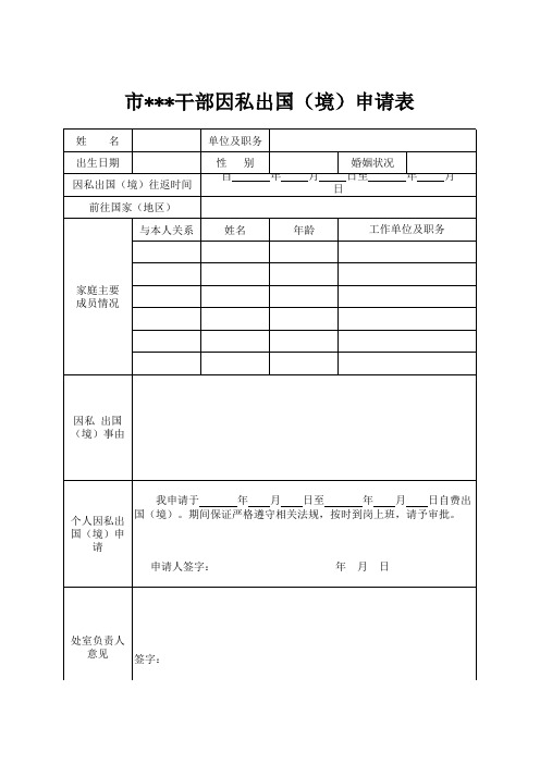 干部因私出国(境)申请表