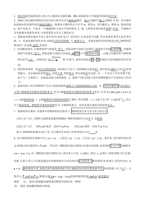 2013版八年级上册科学浙教版复习提纲