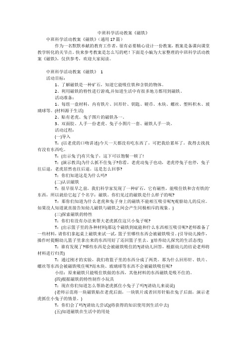 中班科学活动教案《磁铁》